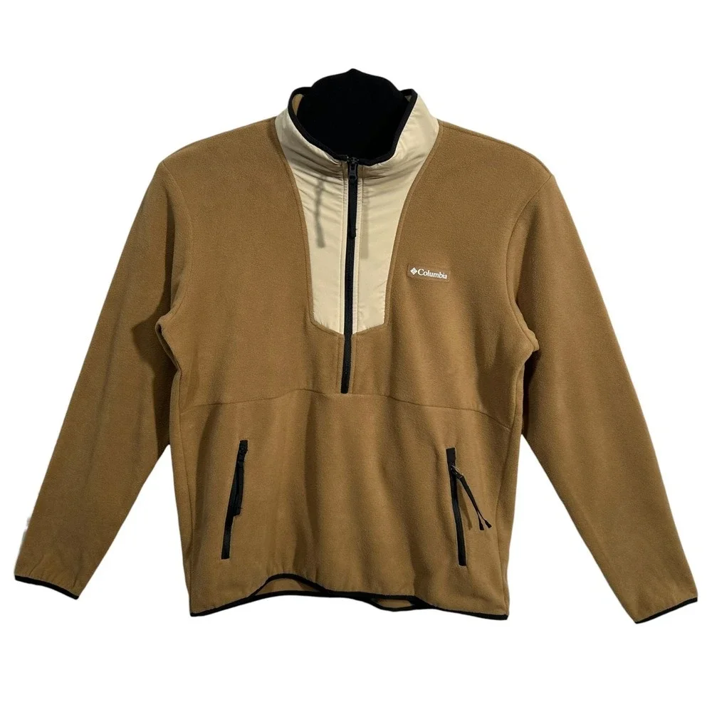 Columbia Mens Sequoia Grove Half Zip Fleece Pullover Jacket S Tan/Brown/Black